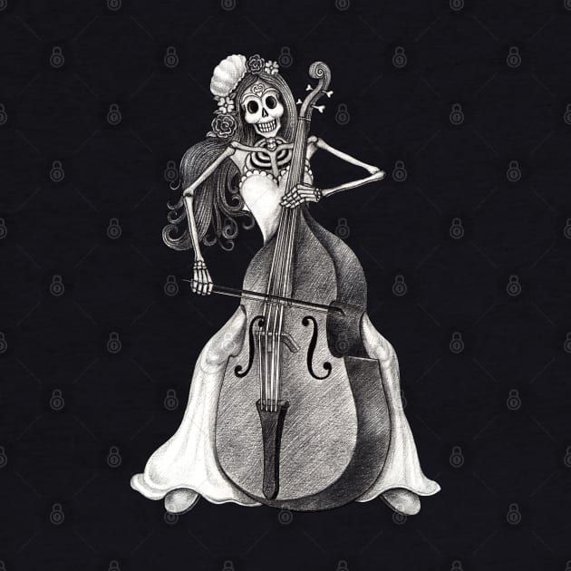 Sugar skull playing double bass day of the dead. by Jiewsurreal